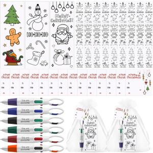 Zhanmai 30 Sets Christmas Classroom Gifts for Students Multicolor Pens with Color Your Own Bookmarks and Greeting Cards DIY Color Your Own Bookmark Craft for Kids Christmas School Classroom Gifts