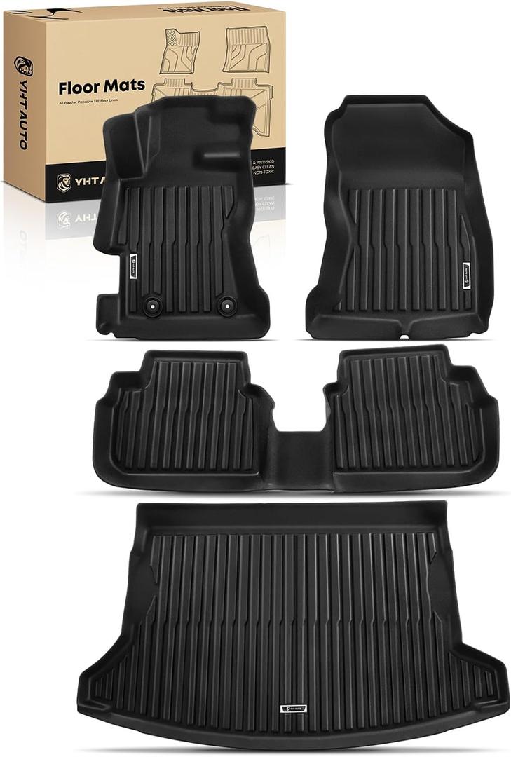 YHTAUTO Floor Mats & Cargo Mat Compatible with Subaru Crosstrek 2018-2023, Impreza 2017-2023 (Not Hybrid), TPE All Weather Car Mats Anti-Slip Floor Liner, 1st & 2nd Row & Trunk Mat, Set of 4