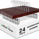 Amber Home 24 Pack Walnut Wooden Pants Hangers with Clips, 14" Wood Skirt & Trousers Hangers, Closet Hangers for Jeans, Slacks, Shorts, with 2-Adjustable Clips (Vintage, 24)