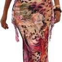 WDIRARA Women's Halter Cut Out Dress Floral Cheetah Print Asymmetrical Hem Sexy High Slit Mesh Ruffle Dresses (Crossed Flower Leopard), XS