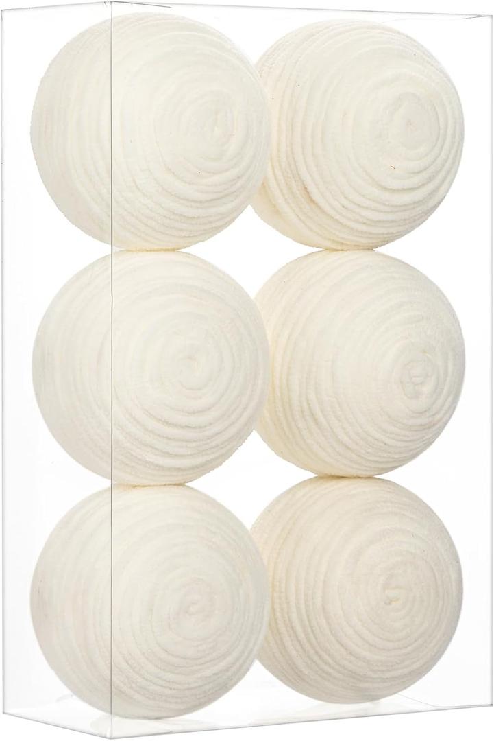 Briful 3.94'' White Christmas Ornament Balls, 6PCS Large Decorative Yarn Balls Xmas Tree Hanging Ornaments with Strings for Holiday Party Christmas Table Vase Decor