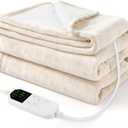 Electric Heated Throw Blanket 50" x 60", Soft Plush Flannel & Sherpa Electric Blanket with 8 Heat Settings, 1-12H Auto-Off, Fast & Even Heating, Machine Washable, Ideal for Home & Office, Beige