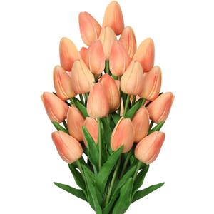 10 Pcs Peach Tulips Artificial Flowers Real Touch Fake Tulips Fake Flowers for Mother's Day 13.5" Faux Tulips Faux Flowers Bulk Artificial Tulips Flowers for Vase Centerpieces Home Wedding Bouquet