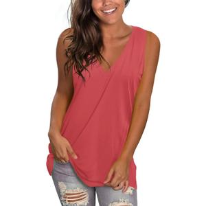 SAMPEEL Womens Summer Tank Tops Basic Tanks V Neck Sleeveless T Shirts Side Split 3XL