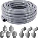 1inch 25ft Electrical Conduit Kit,Liquid-Tight Conduit and Connector Kit with 5 Straight and 3 Angle Fittings Included,Flexible Non - Metallic Electrical Conduit(1" Dia, 25 Feet)