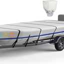 Heavy Duty 5 Layers 1200D Jon Boat Cover 12ft - 14 ft with Motor Cover, 100% Waterproof Trailerable Jon Boat Covers 12-14 Foot with 9+4 Pcs Windproof Straps (12'-14' Long, Beam Width to 70", gray)