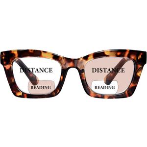 Bifocal Reading Glasses for Women Oversized Square Frame Clear Top Bifocal Readers for Women Blue Light Blocking Computer Readers with Spring Hinges (Brown Tortoise, 3.0)