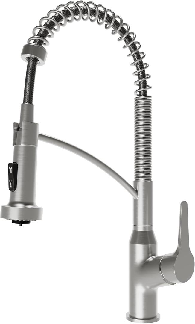 Karran Scottsdale Commercial Style Pull-Down Kitchen Faucet with Sprayer, Spot-Free Stainless Steel, High Arc Single Handle Pre-Rinse Spring Faucet Spot Free Stainless Steel