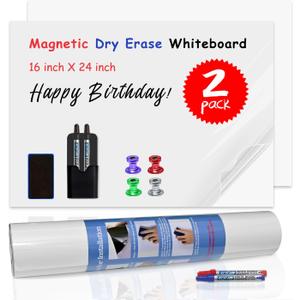Magnetic Dry Erase Whiteboard Paper,2 Pack 16X24 Self Adhesive Contact Paper Stick on Wall, Easy to Write and Clean Magnetic Board,Include Markers, Eraser and Magnets