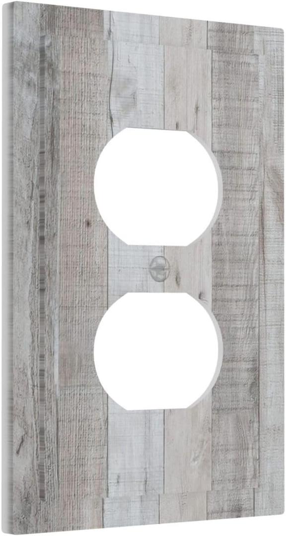 Rustic Grey Wood Shiplap 1 Gang Outlet Plate Covers Decorative Single Duplex Wall Plate Vintage Country Electrical Receptacle Light Switch Cover Art Faceplate Switchplate for Farmhouse Bedroom Decor