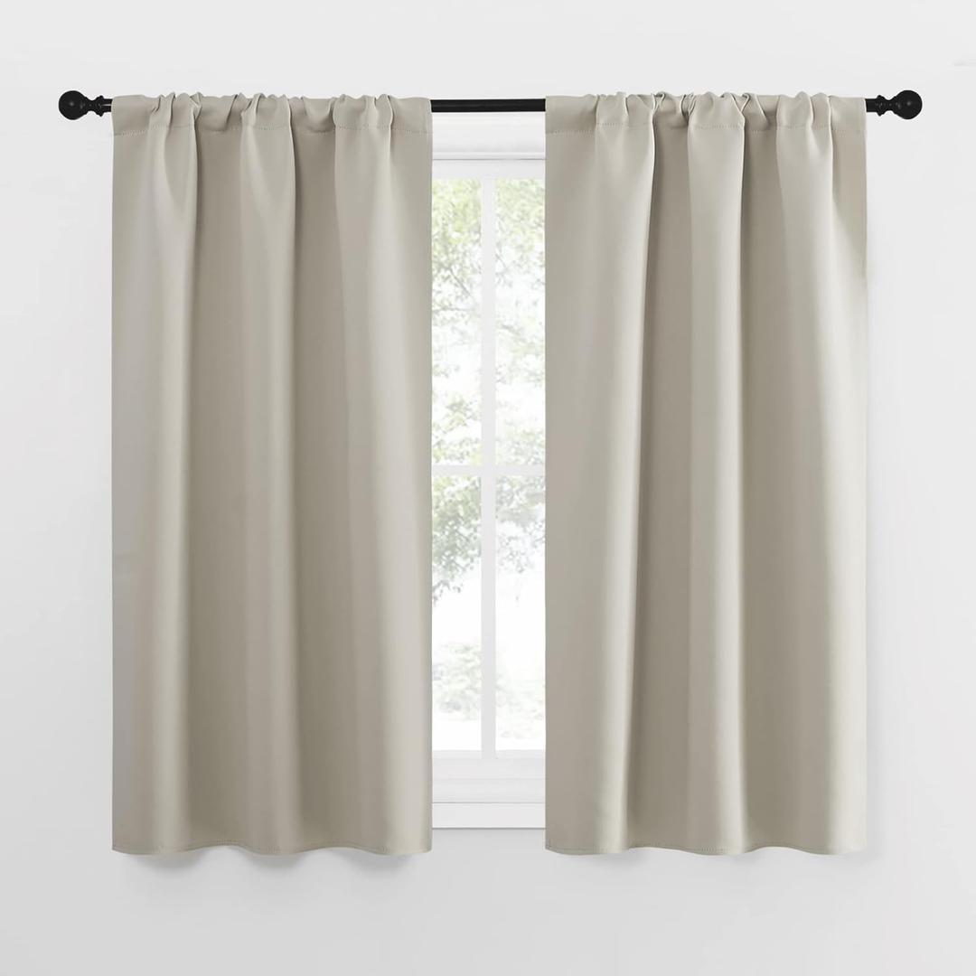 NICETOWN Blackout Curtains for Living Curtains, Room Darkening Window Curtain Panels, Easy-Care Solid Thermal Insulated Draperies/Drapes for Daughter Room (Natural, 2 Panels, 34 by 54)