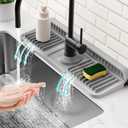 14.6 inch Faucet Mat for Kitchen Sink Splash Guard[7 Slope Fast Self-draining][Snap Lock Fit]Kitchen Sink Faucet Mat Splash Guard Kitchen Sink Area Water Splash Guard Behind Faucet Draining Mat (Gray)
