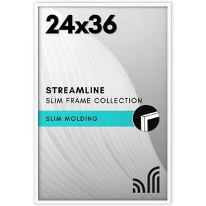 Americanflat 24x36 Poster Frame with Polished Plexiglass - Streamline Collection - Thin Border Picture Frame for Wall Display - Hanging Hardware Included - White