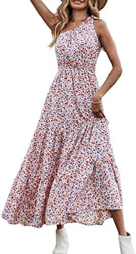 PRETTYGARDEN Women's Summer Floral One Shoulder Maxi Dress Knot Ruffle Boho Beach Vacation Wedding Guest Long Dresses Small PRETTYGARDEN Women's Summer Floral One Shoulder Maxi Dress Knot Ruffle Boho Beach Vacation Wedding Guest Long Dresses Small