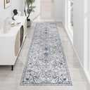 SALLOUS Runner Rug for Hallway, 3x20ft Vinyl Floor Mat for Home, Area Rug for Living Room Bedroom, Waterproof Kitchen Mat, Runner Rug for Bathroom, Entryway (Grayish Blue Bohemian-Style)