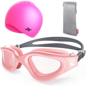 ZIONOR Kids Swim Goggles with Swim Cap, G1 MINI SE Anti-fog Swimming Goggles with Swimming Cap for Kids (A1pink Glear Lens+ Pink Cap)