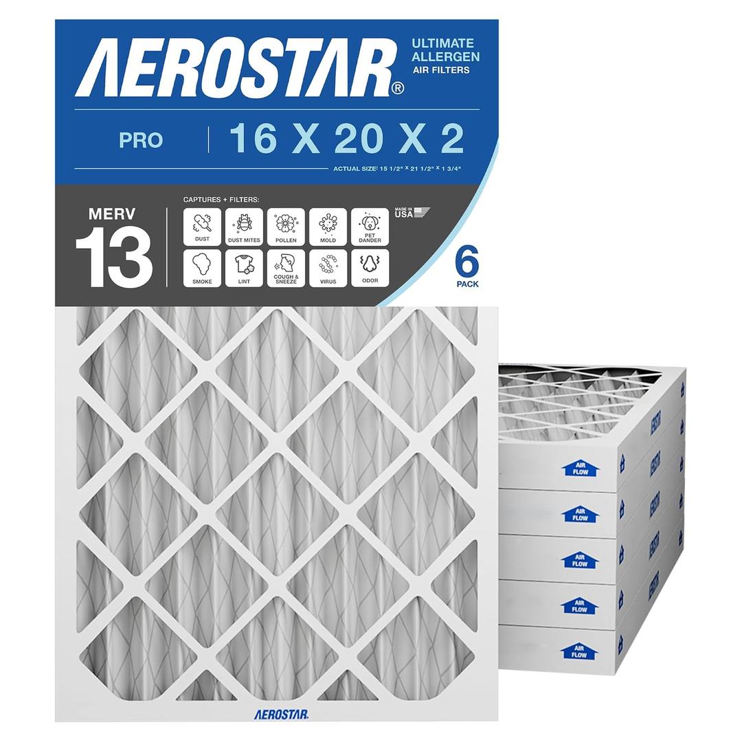 Aerostar 19 7/8 x 21 1/2 x 1 MERV 6 Pleated Air Filter, AC Furnace Air Filter, 6 Pack (Actual Size: 19 7/8"x21 1/2"x3/4")