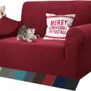 ZNSAYOTX 1 Piece Jacquard Couch Covers for 2 Cushion Couch High Stretch Loveseat Slipcover for Pets Dogs Anti Slip Love Seat Sofa Slipcover Furniture Protector (Loveseat, Burgundy) (Medium (55"-69"))