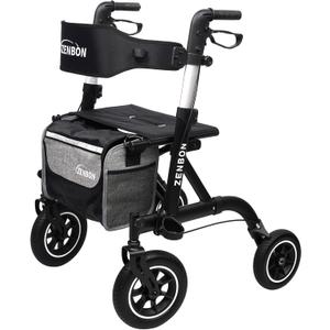 Rollator Walker for Seniors/Adults Foldable Rolling Walker with Seat 330 lbs Capacity 10 inch Wheels Hand Grips Adjustable Height Lightweight Aluminum Walker Removable Back Support 7210(Black)