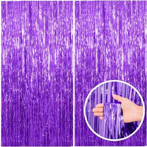 2 Pack Purple Backdrop Tinsel Streamers Foil Fringe Backdrop Halloween Party Decorations Purple Backdrop Curtain Birthday Graduation Bachelorette Christmas New Year Party Decorations