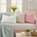 decorUhome Throw Pillow Covers 20x20 Inch Set of 2, Soft Plush Faux Wool Beige Solid Couch Pillow Covers, Accent Farmhouse Neutral Square Pillow Cases for Sofa Bed Living Room