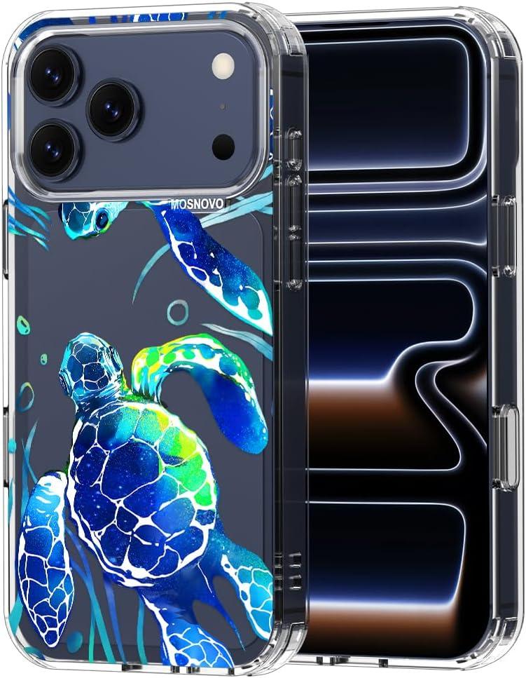 MOSNOVO for iPhone 17 Pro Max Case | Military Grade 6.6ft Drop Tested | Camera Control | Clear with Sea Turtles Design