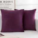 Velvet Decorative Throw Pillow Covers, Soft Square Cushion Case Home Decor for Living Room Couch Bed Sofa, Set of 2 Pack, Eggplant Purple, 18x18 Inch