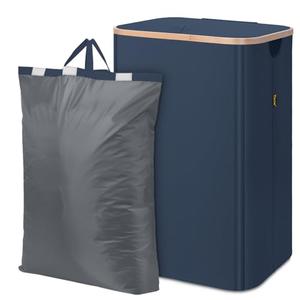 BALEINE Laundry Hamper with Lid, Tall Laundry Baskets with Bamboo Pull Handles, Large Laundry Bin with Internal Support (18 Gal/70L, Blue)
