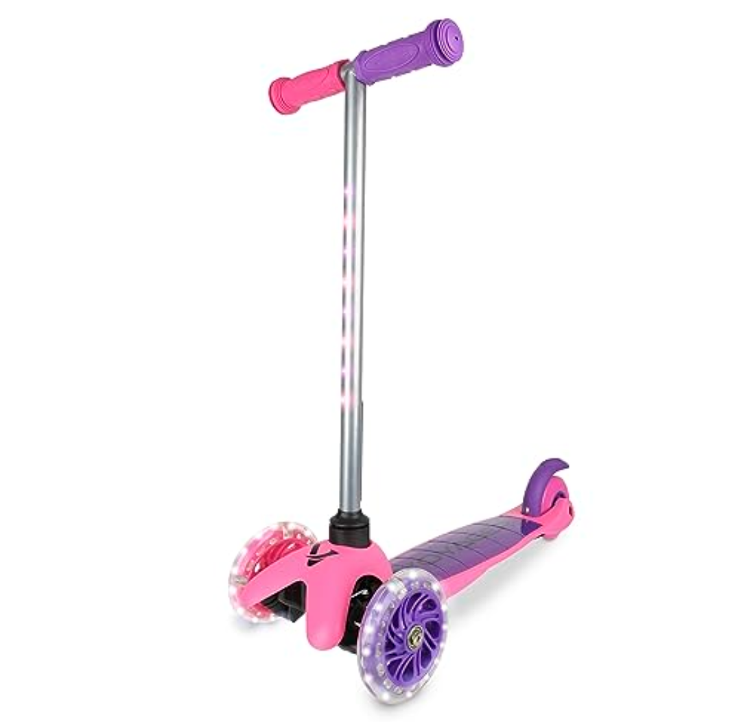 Scooter for Kids Ages 3-5 - Light Up Wheels, Extra Wide Deck, Foot Activated Break, Self Balancing Kids Toys for Boys & Girls