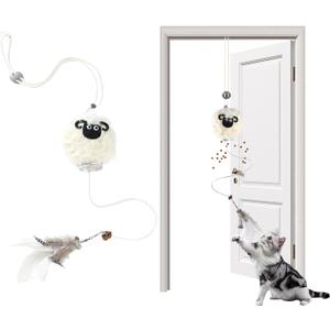 3 x Interactive Cat Toys for Indoor Cats - [2026 New] Elastic Cat Feather Toys with Lamb-Shaped Puzzle Dispenser, Hanging Enrichment Toy that Delivers Joy and Award