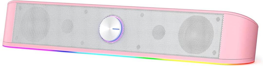Redragon GS560 RGB Desktop Soundbar, 2.0 Channel Computer Speaker with Dynamic Lighting Bar Audio-Light Sync/Display, Touch-Control Backlit with Volume Knob, USB Powered w/ 3.5mm Cable, Pink