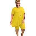 Mrskoala Women Two Piece Outfit Casual Sweatsuits Summer Sets (Yellow, Small)