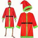 Mumucove 2 Pcs 12 ft Skeleton Clothes Accessories Set Giant Santa Claus Suit Outfit Extra Large Green Furry Hat Santa Coat and Shorts for 12 ft Skeleton Christmas Decorations Outdoor Garden Lawn