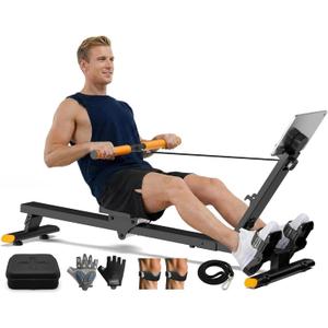 Rowing Machines for Home,Workout Equipment,Exercise Rower with Quiet Resistance,350LBS Capacity,LCD Monitor,Knee Pads, Workout Gloves&Extra Pull Rope for Full Body Exercise