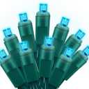 25ft 50 Counts Aqua LED Christmas Lights - Commercial Grade Outdoor Waterproof, Wide Angle Green Wire, Xmas Tree Lights, IP65, UL Listed