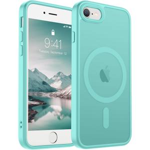 SUPFINE Magnetic for iPhone SE Case 2022 (3rd)/2020 (2nd), iPhone 8 Case (Compatible with MagSafe) (Military Grade Drop Protection) Slim Translucent Matte Phone Case,Blue Green