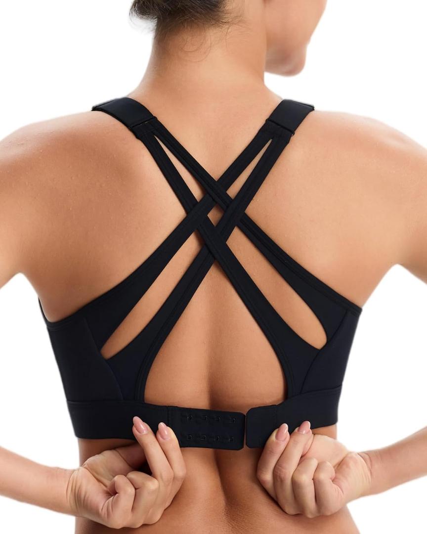 High Impact Sports Bra for Women High Support Molded Cups, Adjustable Straps & Hook Closure, Criss Cross Supportive Bra, XL