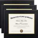 upsimples 11x14 Diploma Frame Certificate Degree Document Frame with High Definition Glass, 8.5 x 11 with mat for Wall and Tabletop, Black Double Mat, 3 Pack