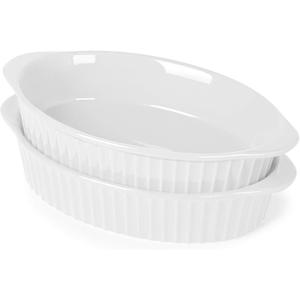 LEETOYI Porcelain Small Oval Au Gratin Pans, Baking Dish Set for 1 or 2 person servings, Bakeware with Double Handle for Kitchen and Home, Set of 2 (White)
