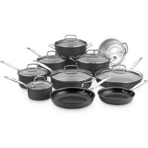 Cuisinart Chef’s Classic 17-Piece Nonstick Hard-Anodized Set, 66-17N
Quantanium titanium-reinforced non-stick surface, hard-anodized body for even cooking, 17-piece cookware set
