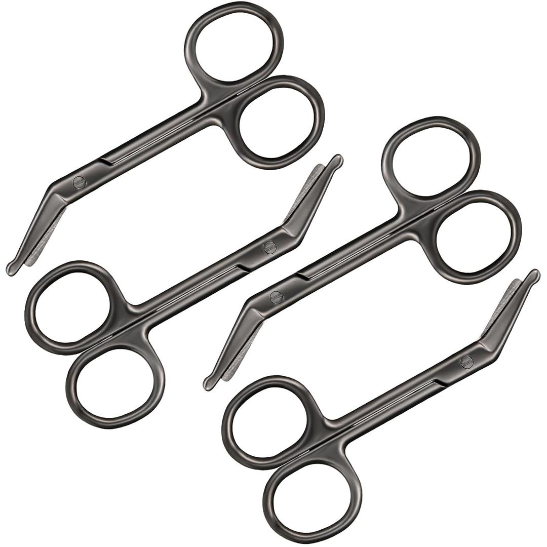 Zhehao 4 Pieces Ostomy Scissors Bandage Scissors Nursing Scissors Stainless Steel Scissors for Doctors, Nurses, Veterinary Home Nursing, 4.3 x 2.1 Inch, Curved (Black)