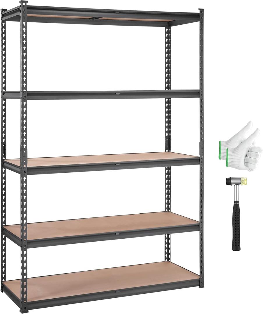 VEVOR Storage Shelving Unit, 5-Tier Adjustable, 2000 lbs Capacity, Heavy Duty Garage Shelves Metal Organizer Utility Rack, Black, 48" L x 18" W x 72" H for Kitchen Pantry Basement Bathroom Laundry | Adjustable, 2000 lbs Capacity, Heavy Duty, Garage Shelves