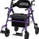 Walkers for Seniors with Seat, Extra Wide 2 in 1 Rollator Walker & Transport Chair with Reversible Backrest & Detachable Footrests, Foldable Wheelchair Combo with 8" Anti-Slip PU Wheels, Purple