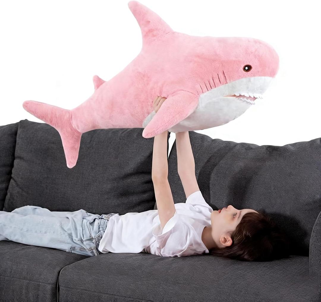 MorisMos Giant Shark Stuffed Animal Plush, Large Stuffed Shark Toy, Soft Shark Pillow for Kids Boys Girls Birthday Christmas, 32inch, Pink