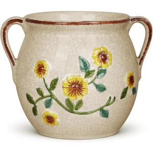 BUYMAX 6 Inch Vintage Ceramic Flower Pot with Relief Design & Handles, Indoor Plant Planter with Drainage Hole, Home Garden Decor for Living Room, Gift Ideas (White)