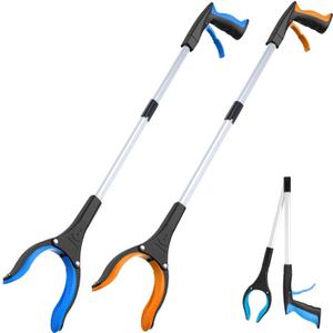 Grabber Reacher Tool - 32 Extra Long Foldable Gripper and Reaching Tool - Heavy Duty Pick Up Stick Grabbers for Seniors, Trash, Surgery Recovery Must Haves Gifts (Blue+Orange 2P)