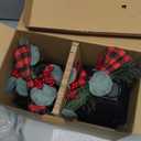 Christmas Lanterns Decorative Indoor, 2 Pack Christmas Lantern Outdoor, 12.5 Inch Decorative Candle Lanterns Flameless Light with Greenery and Bowknot for Table Centerpieces,Home, Porch Decor