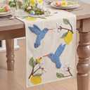 Artoid Mode Beige Soft Chain Embroidery Flower Bird Lemon Spring Table Runner, Seasonal Summer Kitchen Dining Table Decoration for Home Party Decor 13x72 Inch