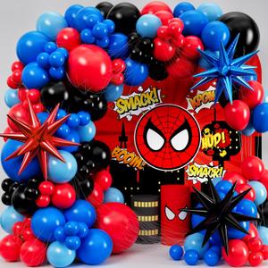 ALL-IN-1 Spider Balloon Arch Kit with BONUS Starburst for Spidy Birthday Decorations - Red Blue Spider Balloons for Spidy Man Party Decorations - Miles Birthday Decoration, Spidey Balloons