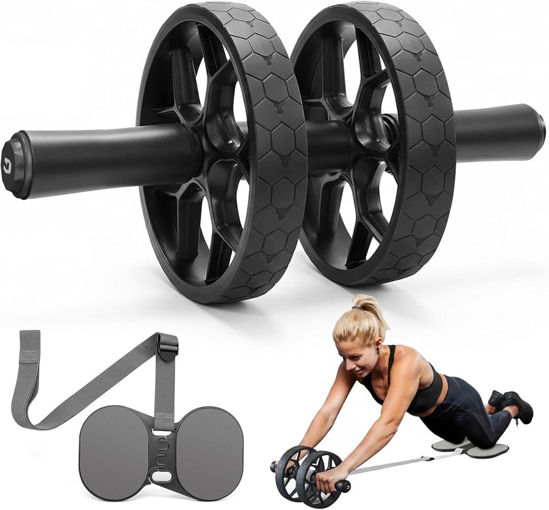 VINSGUIR Ab Roller Wheel for Beginners to Pros, Ab Roller with Adjustable & Detachable Resistance Band, Core Workout Equipment for Home Gym, Abdominal Wheel with Exercise Guide and Knee Pad, Men Women (Black)